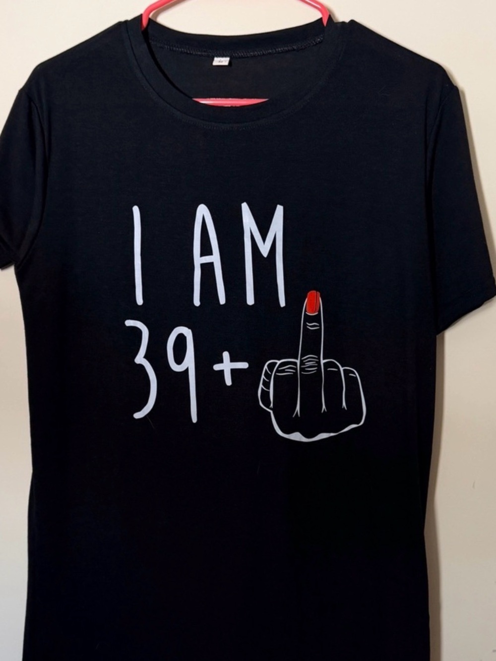 Black Graphic Tee "I AM 39+" with middle finger